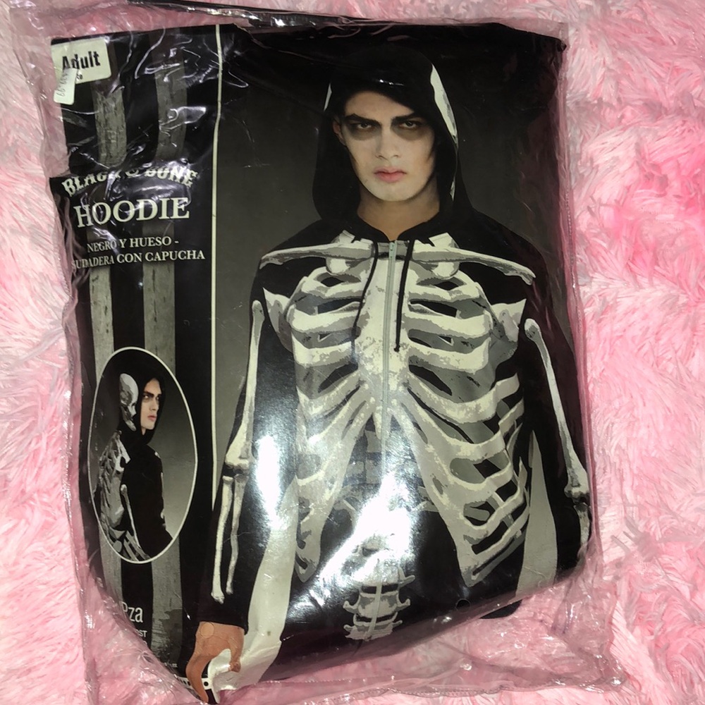 Amscan Skeleton Black & Bone Hoodie Skull Black White OS Adult Halloween Costume